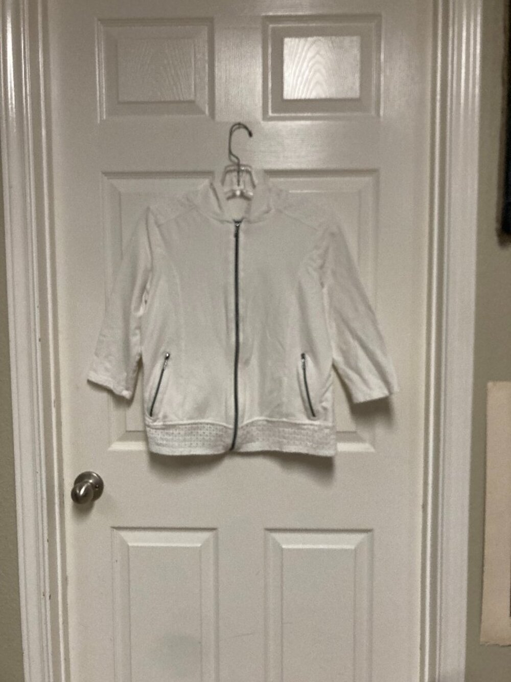 Onque Casual zip up hoodie half sleeve white size small Women